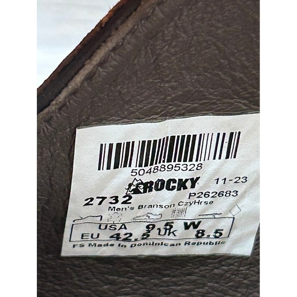 Rocky 2732 Branson CzyHrse  9.5 W Western Boots Brown Tan Leather Stitching Work - Picture 4 of 7